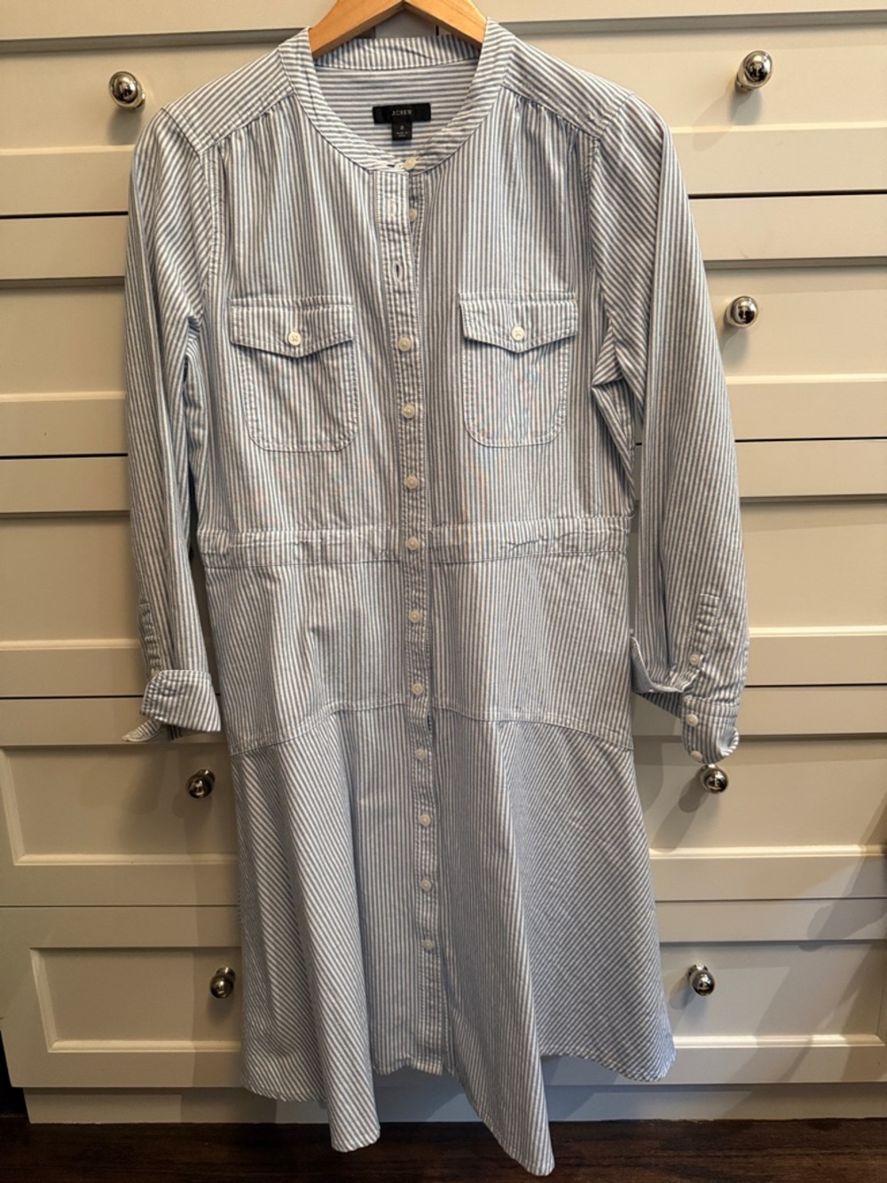 J. Crew Blue and White Striped Button-Up Dress
